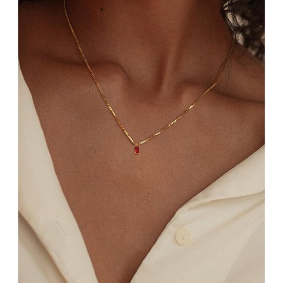 Women Emerald Birthstone Gold Necklace Blue Green Cubic Zirconia Pendant Gift - Picture 8 of 9